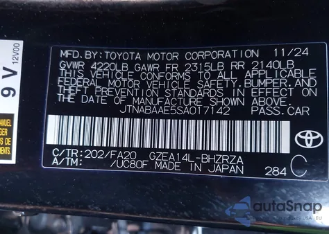 2025 Toyota Gr Corolla Core from USA, damaged, VIN JTNABAAE5SA017142